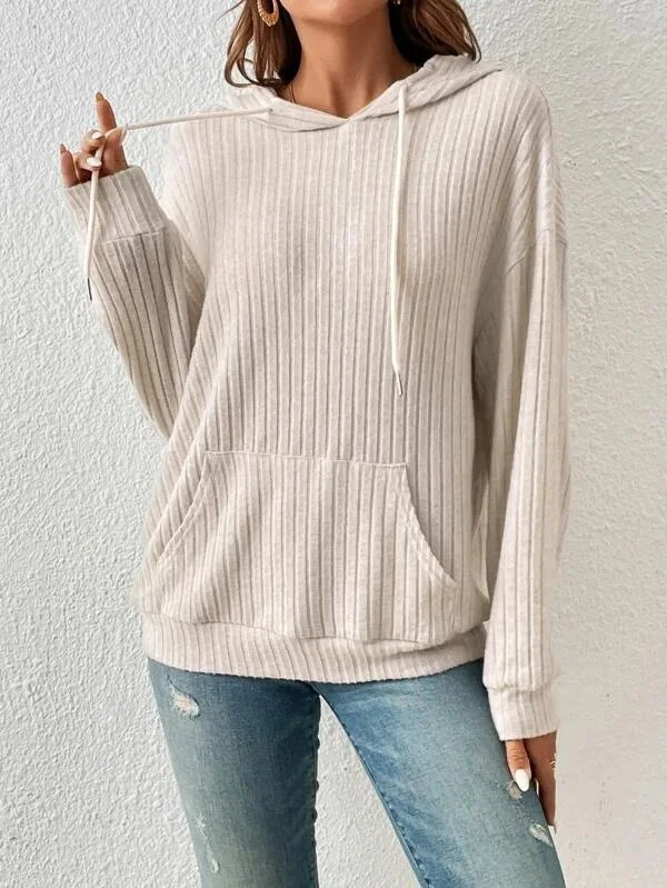 

Fashion Hooded Long Sleeved Pocket Hoodie Women Solid Color Autumn Casual Loose Lace Up Top For Women 2025