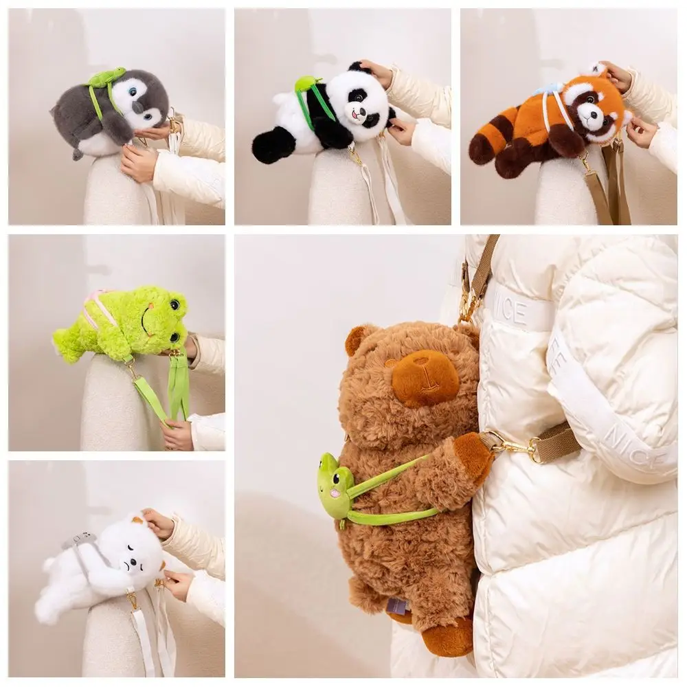 

Adjustable Straps Capybara Plush Backpack PP Cotton Panda Raccoon Plush Bag Furry Large Capacity Penguin Crossbody Bag Students