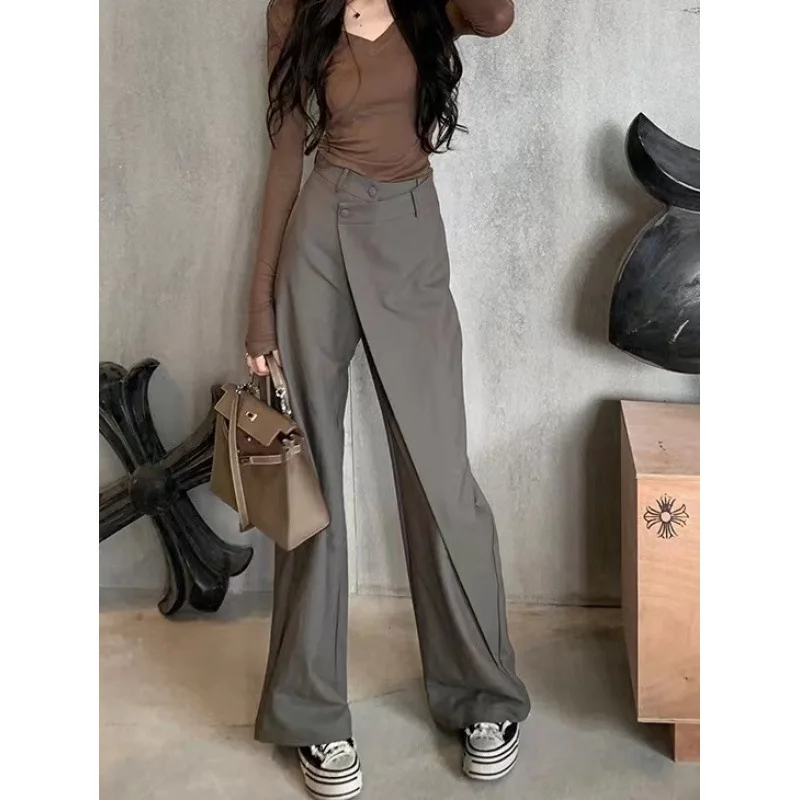 Women Suit Pants 2025Autumn Winter New Plus Size Women's Pants Unique Irregular Wide Leg High Waisted Straight Casual Trousers