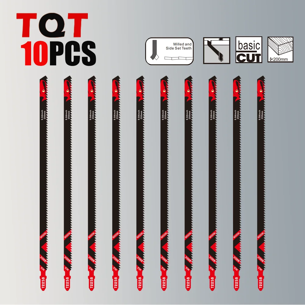 شفرات منشار طويلة للخشب، 5/10/20-Pack T225B 10 بوصة 6Tpi Sabre شفرات منشار، شفرات النجارة الاحترافية للقطع السريع #1