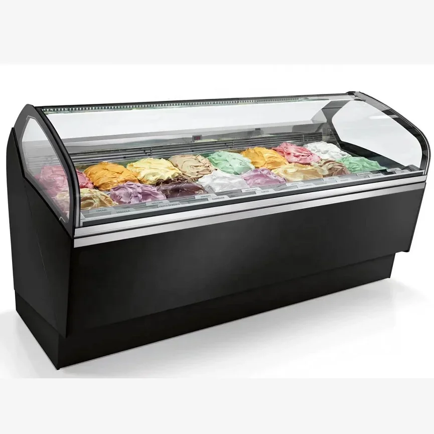 16 plate curved glass ice cream ice cream display cabinet refrigerator freezer