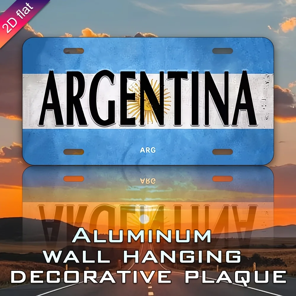 2D Flat Design, a Vintage Metal Aluminum Plaque Wall Decoration - UV Printed Argentine-Themed Rustic 2D Design, Measuring 30X15