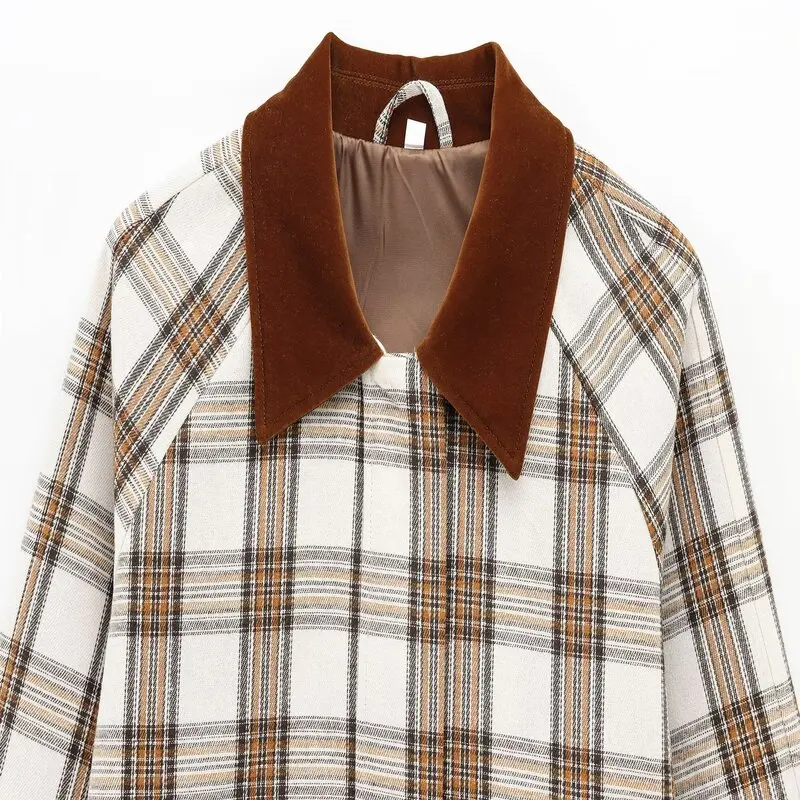 

Spring 2025 Women's Plaid Cloak Sle Long Sve Cotton Jaet Outerwear New Arrival Casual Loose Fit Faion
