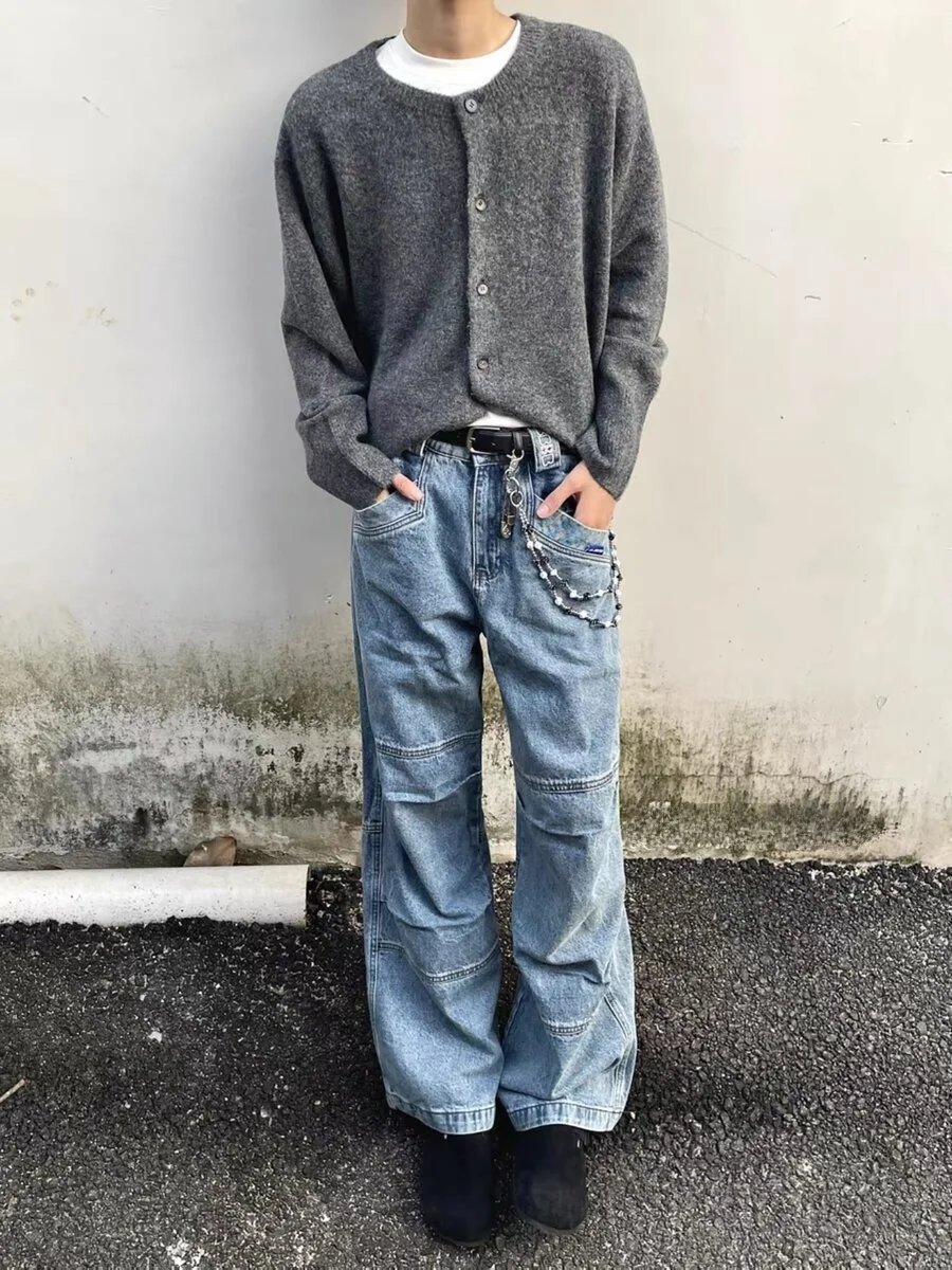 

Faionable Korean Sle Button up Knitwear round Ne Versatile Sli Men's Sweater Casual Comfortable Winter Long Sve