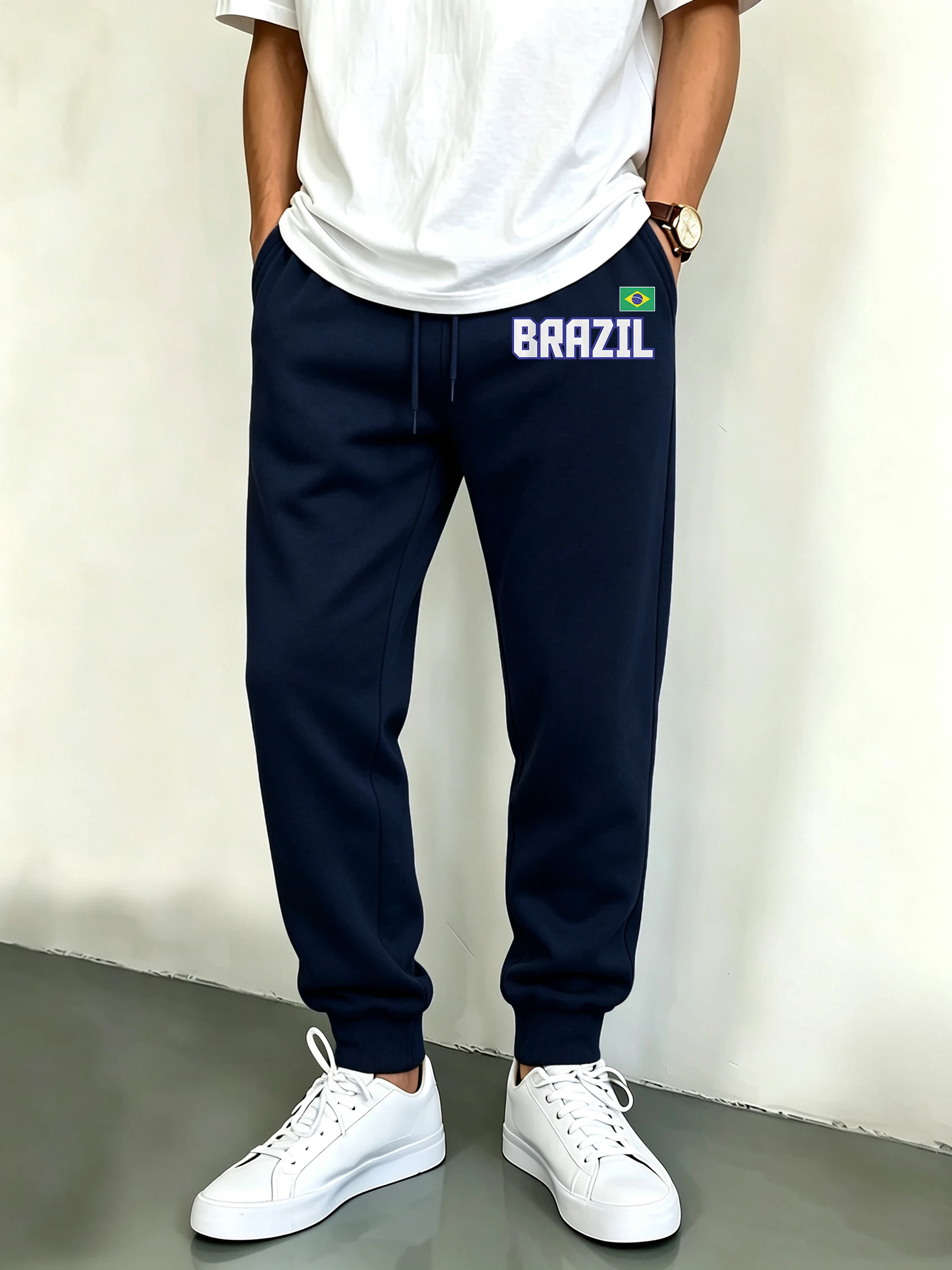 Brazil Letter And Flag Prints Man Basics Drawstring Sportpants Street Comfy Long Pant Fleece Soft Sweatpant Pocket Warm Bottoms