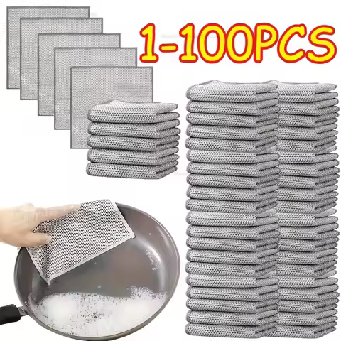 1-100PCS Metal Wire Wipe Cloth,Non-damage Pot Grid,Kitchen Stove Cleaning Cloth,Pot Cleaning Cloth To Remove Stains,Special Uses