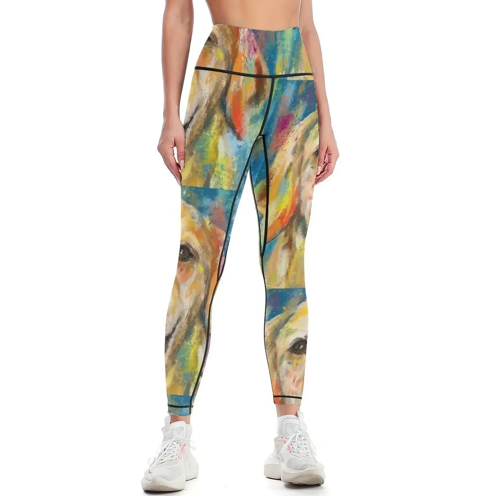 Artistic and Colorful Painting of Golden Retriever Smiling Leggings gym pants Women's high waist Womens Leggings