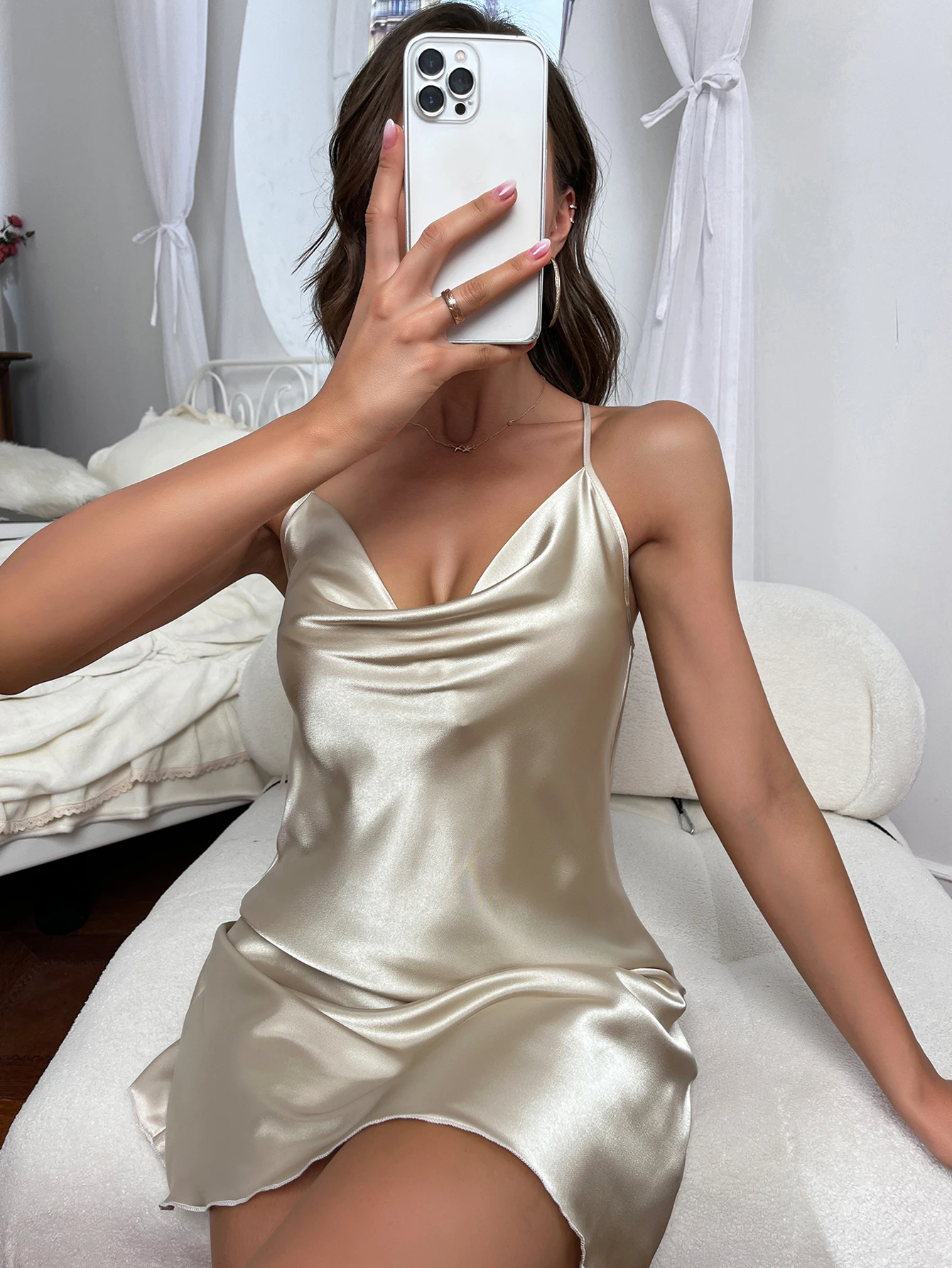 new sexy satin nightgown solor color ice silk nightdress backless home wear summer thin breathable skirt women slip dress