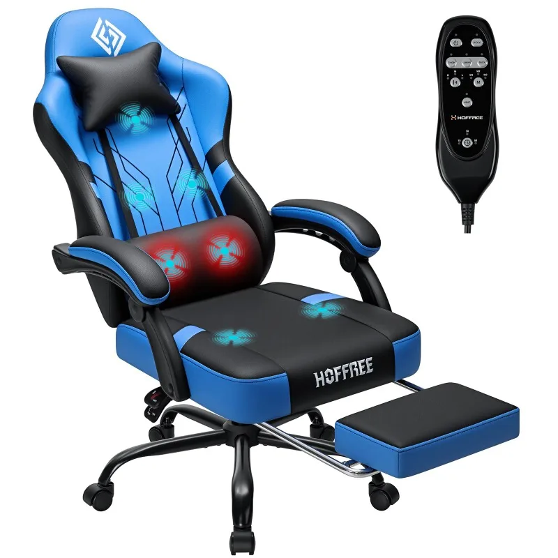 Gaming Chair with 7-Point Massage Heated Lumbar Computer Chair-Blue