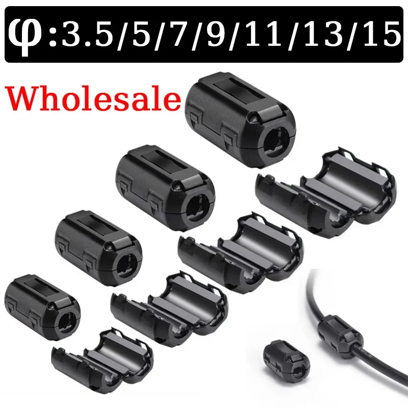 

10Pcs 3.5/5/7/9/13/15mm Ring Core Ferrite Bead Clamp Choke Coil EMI RFI Noise Filter Clip Snap Cable for Black Magnetic Snap-on