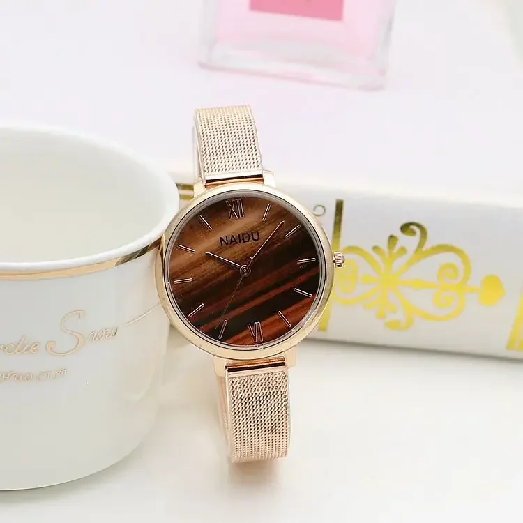 Reloj de pulsera de oro rosa con taladro de agua para mujer, joyería femenina, relojes de pulsera de cuarzo casuales con hora, moderno y elegante