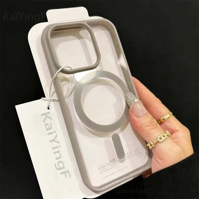 Luxury Magsafe Transparent Case For iPhone 16 15 14 13 12 11 Pro X XS XR Max 7 8 Plus Mini Magnetic Wireless Charge Phone Cover