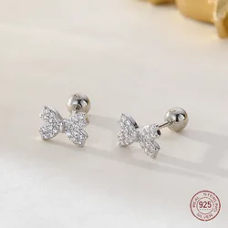 925 Sterling Silver Bowknot Sparkling Zircon Stud Earrings for Girls Elegance Small Korean Style Earring Women Luxury Jewelry