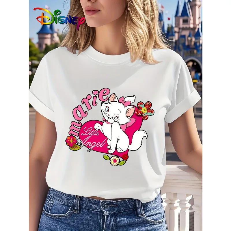 

Disney Women's Four Seasons Comfortable Fashion Cute Cartoon T-shirt Casual Round Neck Women's Cotton Short Sleeved T-shirt
