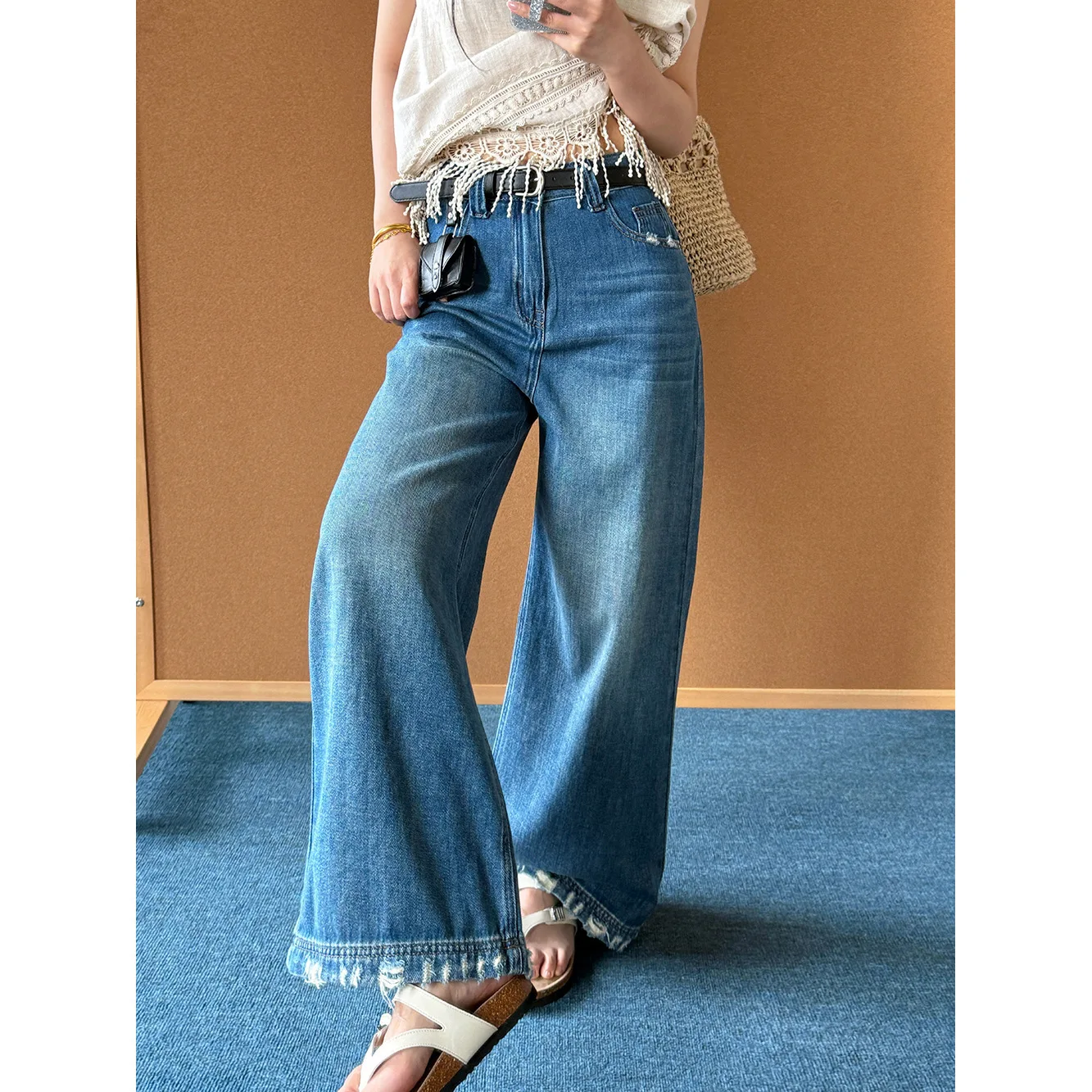 

Washed Cotton Wide-leg Loose Slimming Jeans 25 Summer Soft Draped Pants