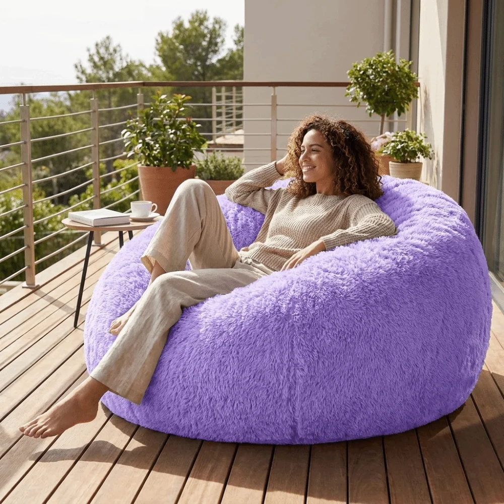 Soft Fluffy Plush Lazy Sofa Cover Round Cozy Cushion Cover Colorful Large Size Toys Storage Bag Stuffed Animal Storage