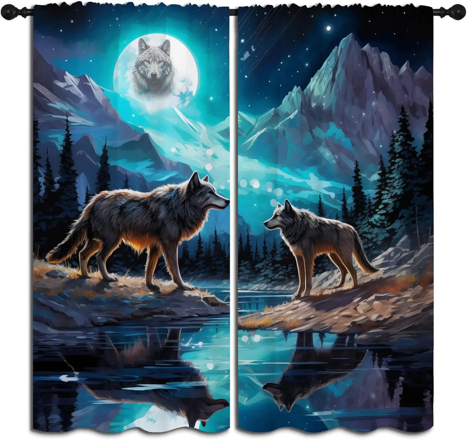 Pocket Blackout Curtains for Boy Girl Bedroom,Forest Wild Animals Fantasy Starry Night View Thermal Insulated Home Window Drapes