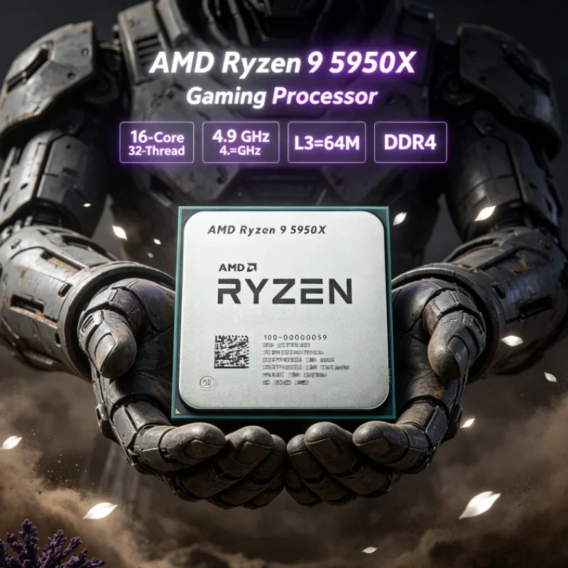 AMD Ryzen 9 5950X Socket AM4 Gaming CPU 105W DDR4 16-Core 32-Thread UP to 4.9GHz 3.4 GHz L3=64M but without cooler
