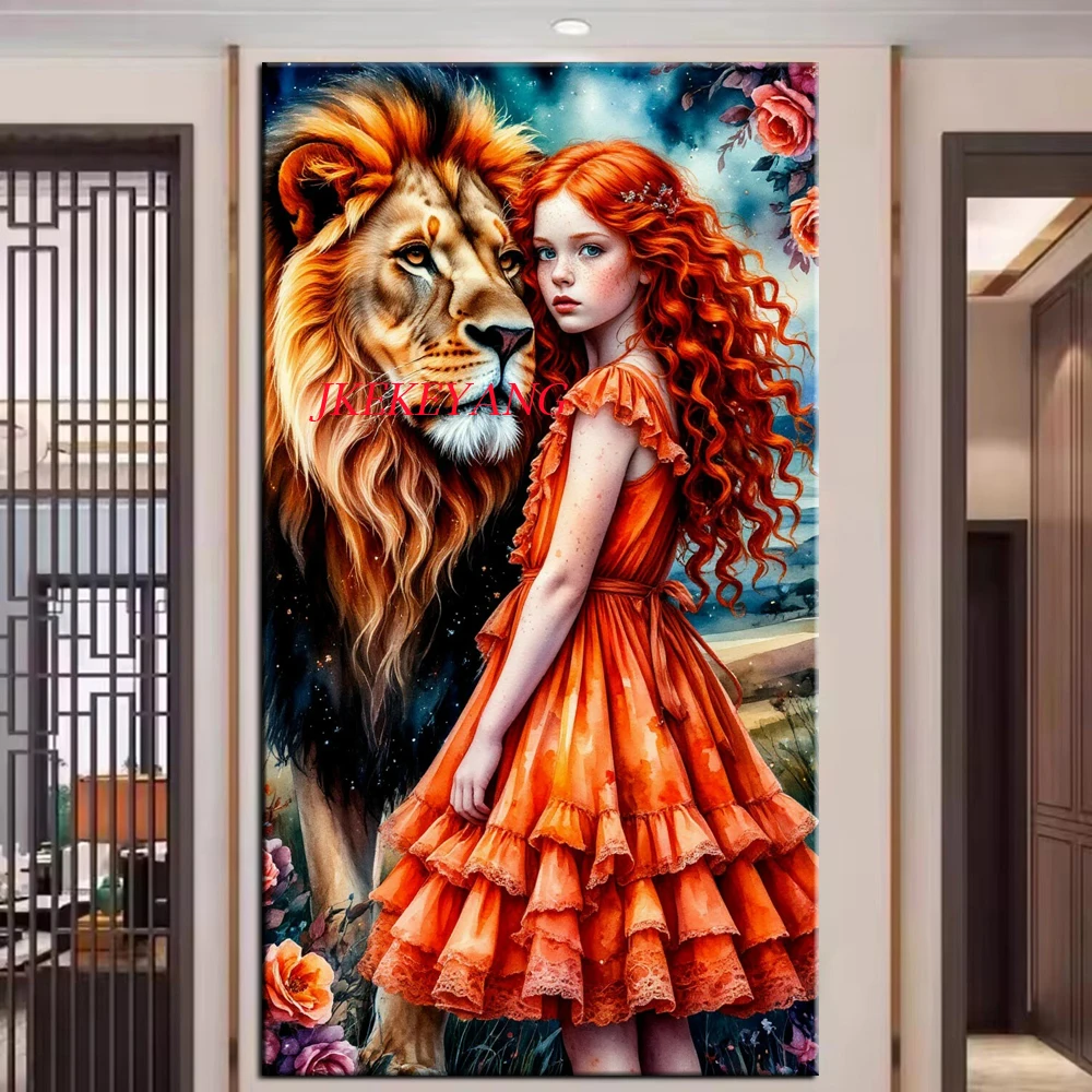 Fantasy Girl and Lion Picture DIY Diamond Painting Cross Stitch Full Drills Diamond Mosaic New Collection Home Decor