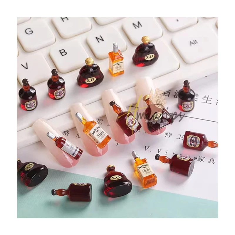 10 Stück Trink flasche Charms lustige Mode Alkohol Bier Flasche Nagel Charms 3d Acryl DIY Nagel Geschenke Zubehör