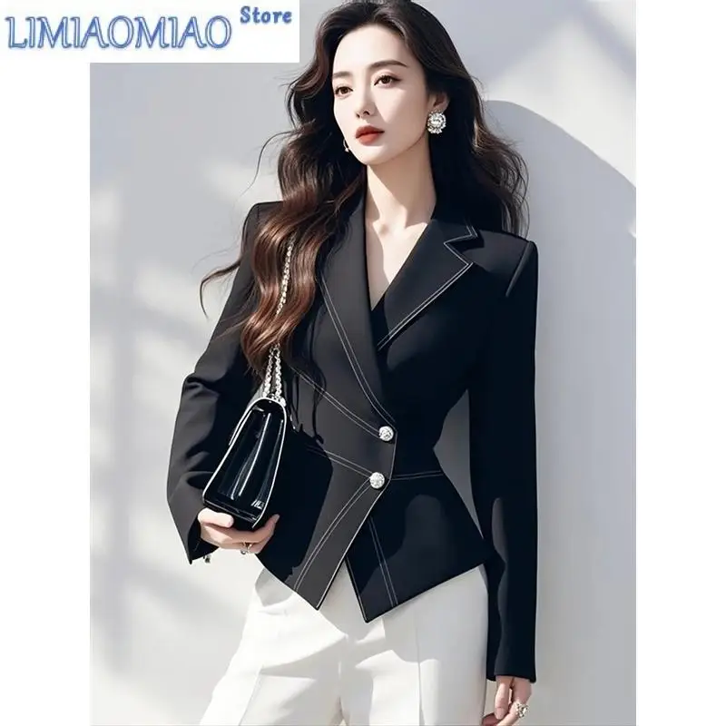 

Spring Autumn New Blazer Unique And Super-Beautiful Temperament Professional Coat Ishigh-End Celebrity Black Coat Woman