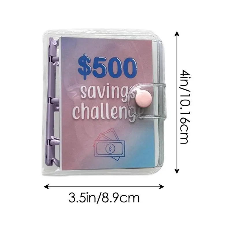 Loose-Leaf Notebook Planner, Mini Binder, Saving Challenge, Enveloppe Orçamento, Carteira, Organizador de dinheiro, 500 Dólares