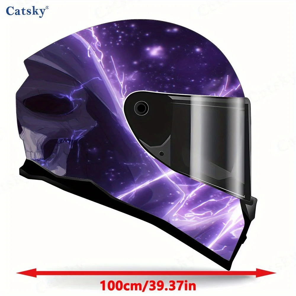 Purple Lightning Skull Full Face Helmet Vinyl Wrap Sticker, Waterproof Scratch-Resistant Self-Adhesive PVC Decals, Artistic Aest view 2