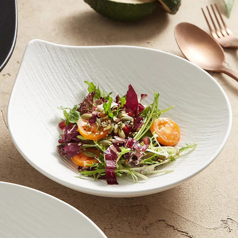 

Sandstone Fruit Salad Bowl High Aesthetic Ceramic Dish for Home Hotel White Serving Plate