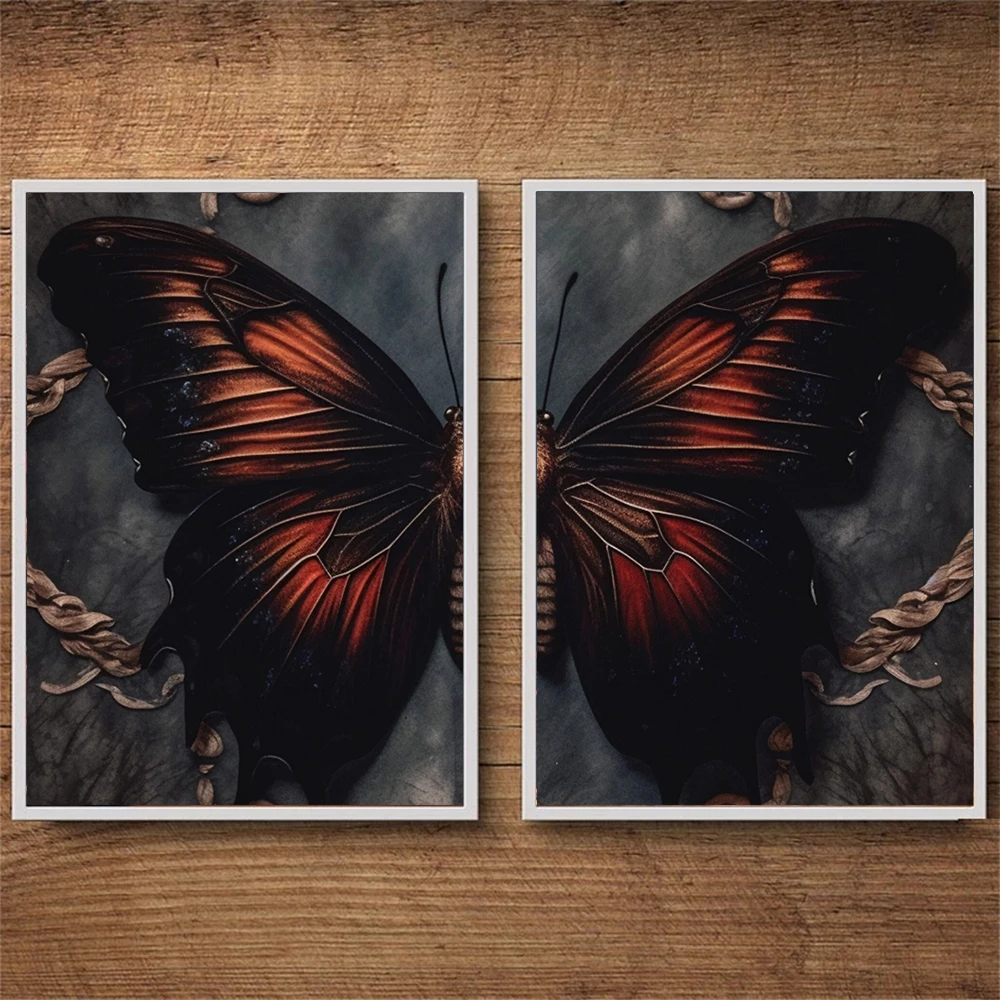 

Retro Gothic Black Butterfly Double spell Dark Style Animal Canvas Painting Art Poster Print Gallery Wall Living Room Home Decor