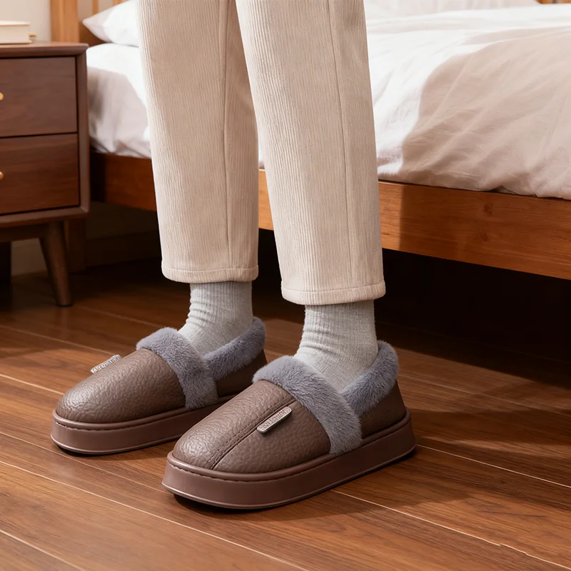 

1 пара зимних сумок на каблуке, хлопковая обувь из искусственной кожи, водонепроницаемые дизайнерские домашние нескользящие износостойкие тапочки на толстой подошве