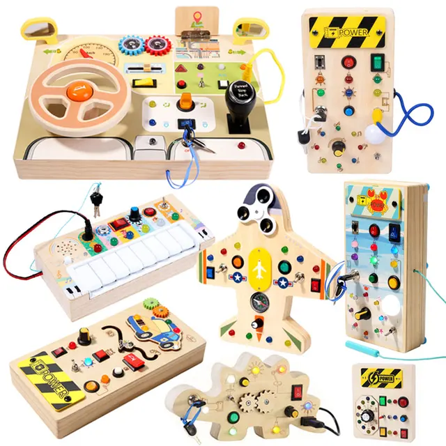 Montessori Busy Board zabawki dla dzieci włącznik światła Led symuluje kierownicę samochodu zajęcia podróżnicze gra sensoryczna zabawki edukacyjne