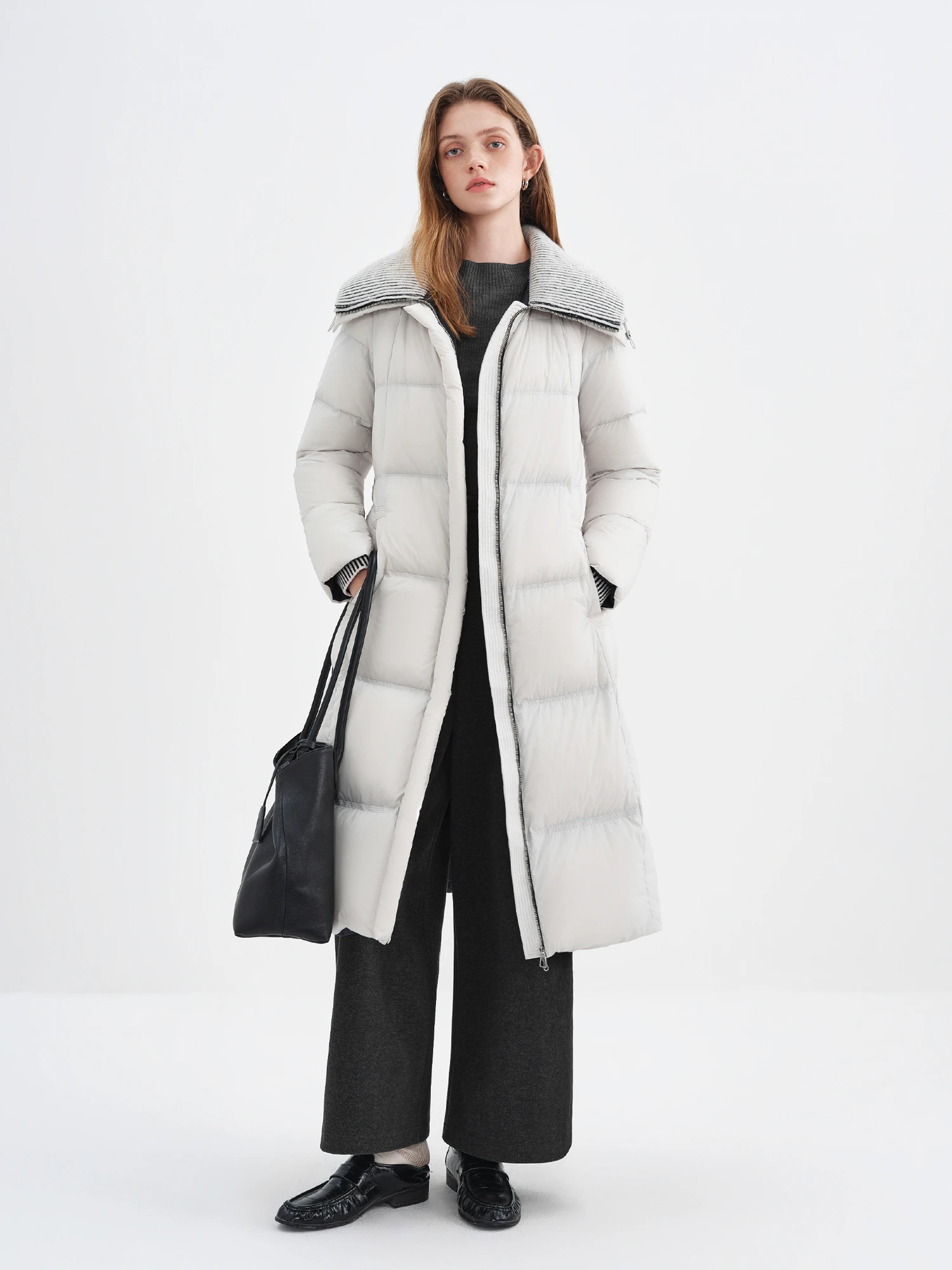 سترة FSLE متماسكة بياقة دائرية طويلة للنساء مع تصميم كتف منظم متباين لشتاء 2025 وصل حديثًا #2