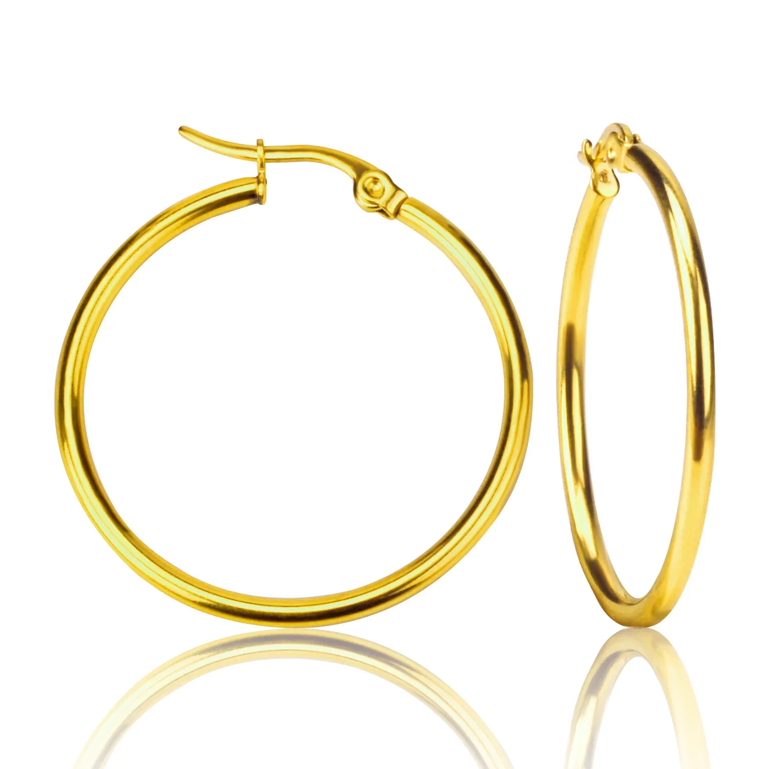 LUXUSTEEL Gold Color Stainless Steel Hoop Earrings For Women Men Big/Small Circle Round Ear Jewelry Bijoux Acier Inoxidable