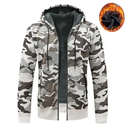 Mens Autumn Winter Plus Flannel Knitted Sweater Y2K Harajuku Fashion Zip Up Camouflage Hooded Cardigan Sweater Jackets Men ëĻėąėëĨ