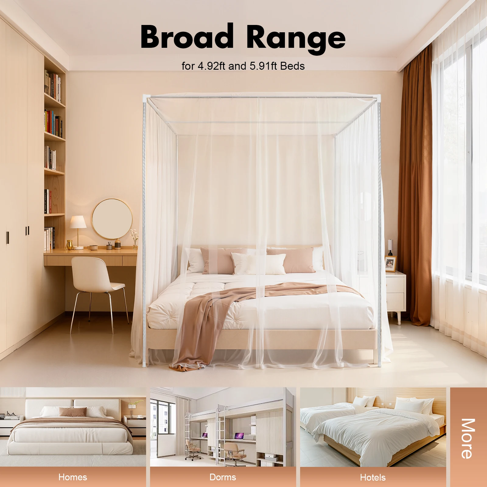 

Stainless Steel Bed Net Canopy Frame Stand, for 1.5m & 1.8m Beds, Home Dormitory Hospital Use