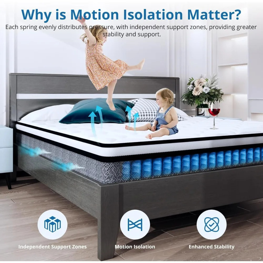 10 Inch Queen Size Mattresses in a Box, Medium Firm Hybrid with Gel Memory Foam and Pocketed Springs for Motion Isolation image 4
