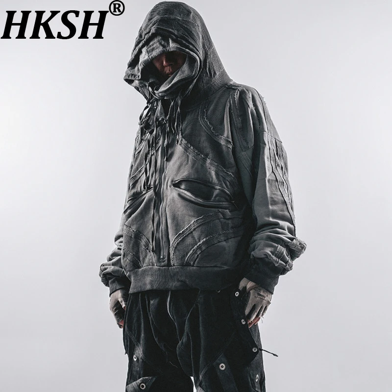 HKSH Spring Autumn New Men Tide Punk Geometric Irregular Patchwork Retro Worn-out Washed Frayed Sweatshirt Women Hoodies HK17061