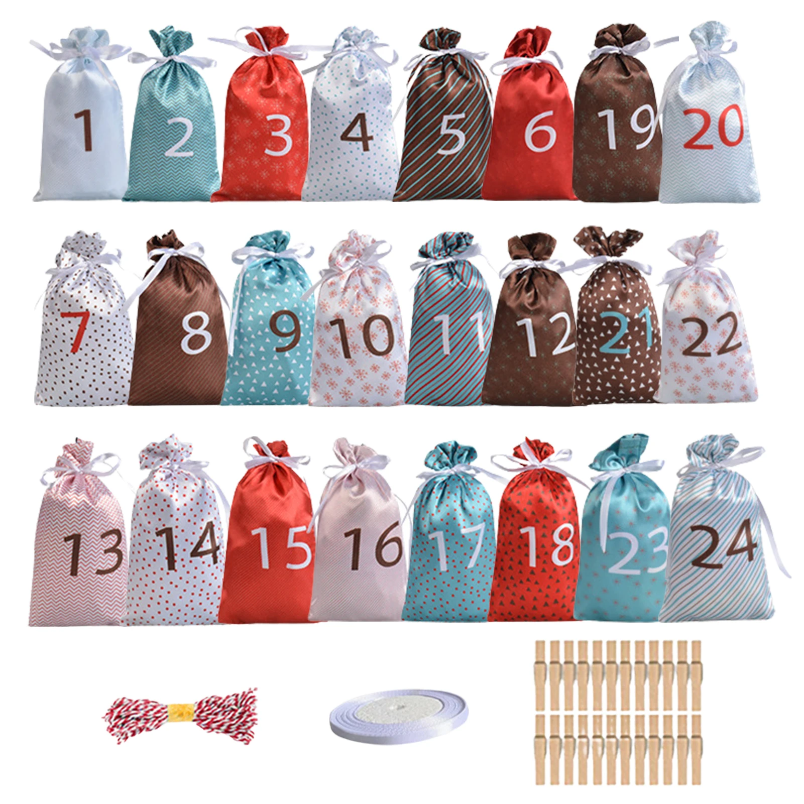 Bolsa de regalo de Cuenta Regresiva para Navidad, calendario de adviento para decoración de Navidad, DIY, artesanal, colgante, 24 días