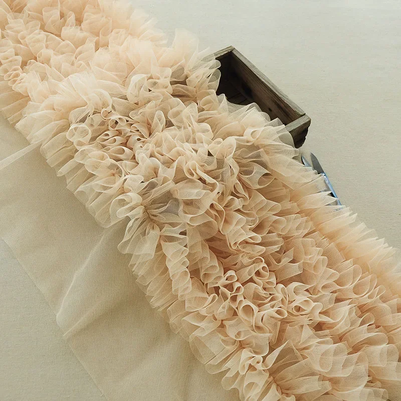 Tissu en dentelle de tulle de maille 3D, tissu à volants plissés larges, robe de beurre bricolage, jupe de bébé, vêtements gonflés, matériel de couture, 1m, 28cm