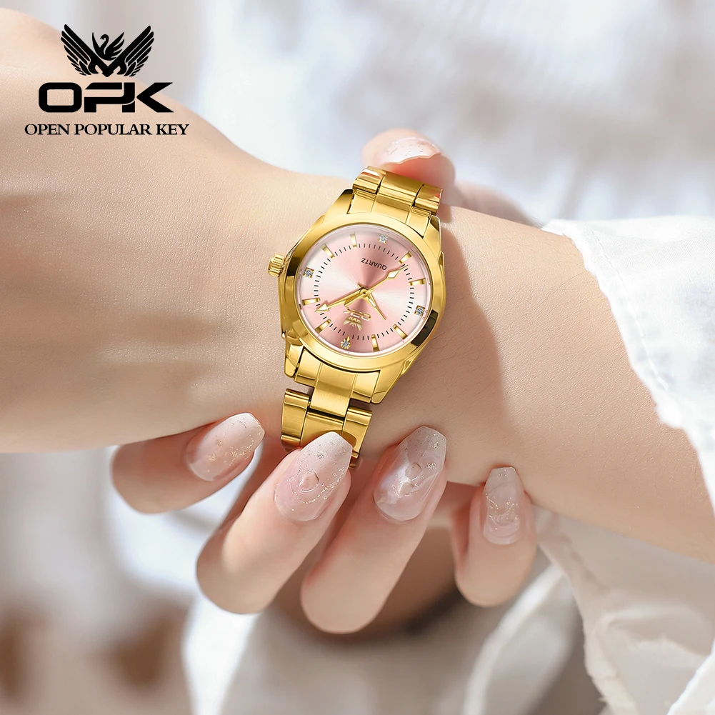 OPK 6002 Women\'s Wristwatches Solid Stainless steel Elegant Pink Dial Luxury Brand Ladies Watches