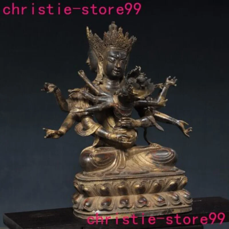 

18.8" Tibet bronze Gilt 3 head 6 arms Yab-Yum Vajra King Kong Buddha statue