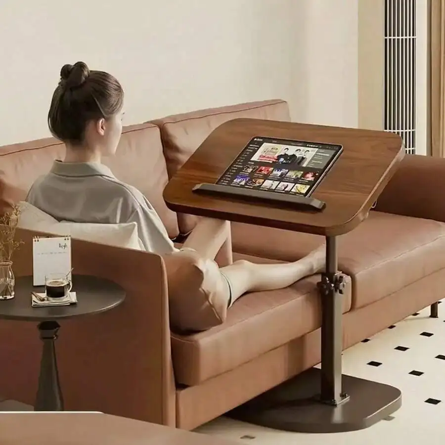 A small side table with adjustable height and rotatable feature. Easy to assemble, can be placed next to the sofa, bed, or used as a coffee table. Suitable for indoor, outdoor, and camping use. Available colors: Walnut/Black