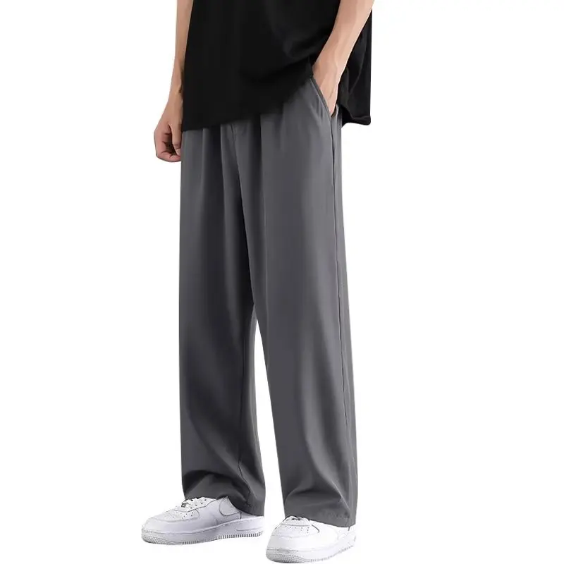 

Ice Silk Straight Leg Men's Summer Pants High Waist Trousers Trendy Long Casual Faionable Thin Nine-Piece Legs