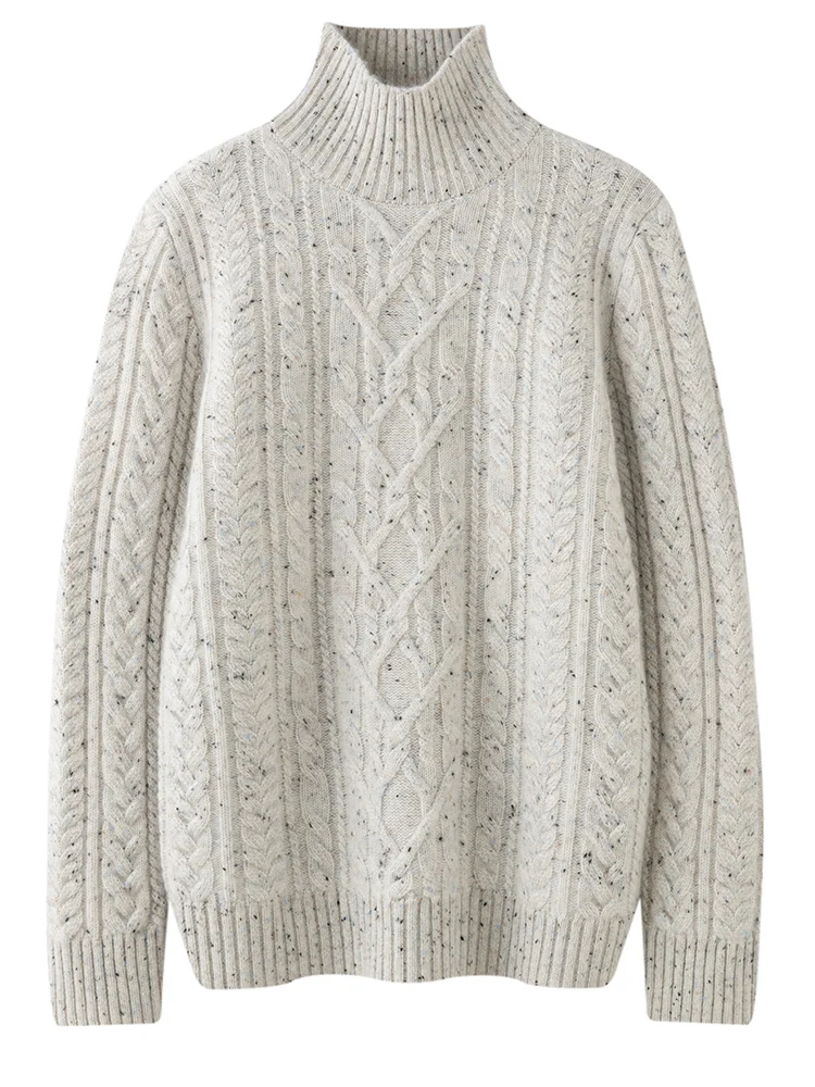 

TLOML Thicken Women's 100% Cashmere Sweater Mock Neck Cable Knit Pullover Cashmere Knitwear Autumn Winter Soft Warm Loose Tops