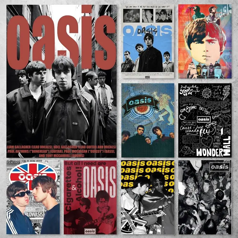 Póster de papel blanco de Band T-The R-Rain Cool O-Oasis, decoración de pared adhesiva HD para el hogar, decoración estética impermeable para el hogar, sala de estar, Bar