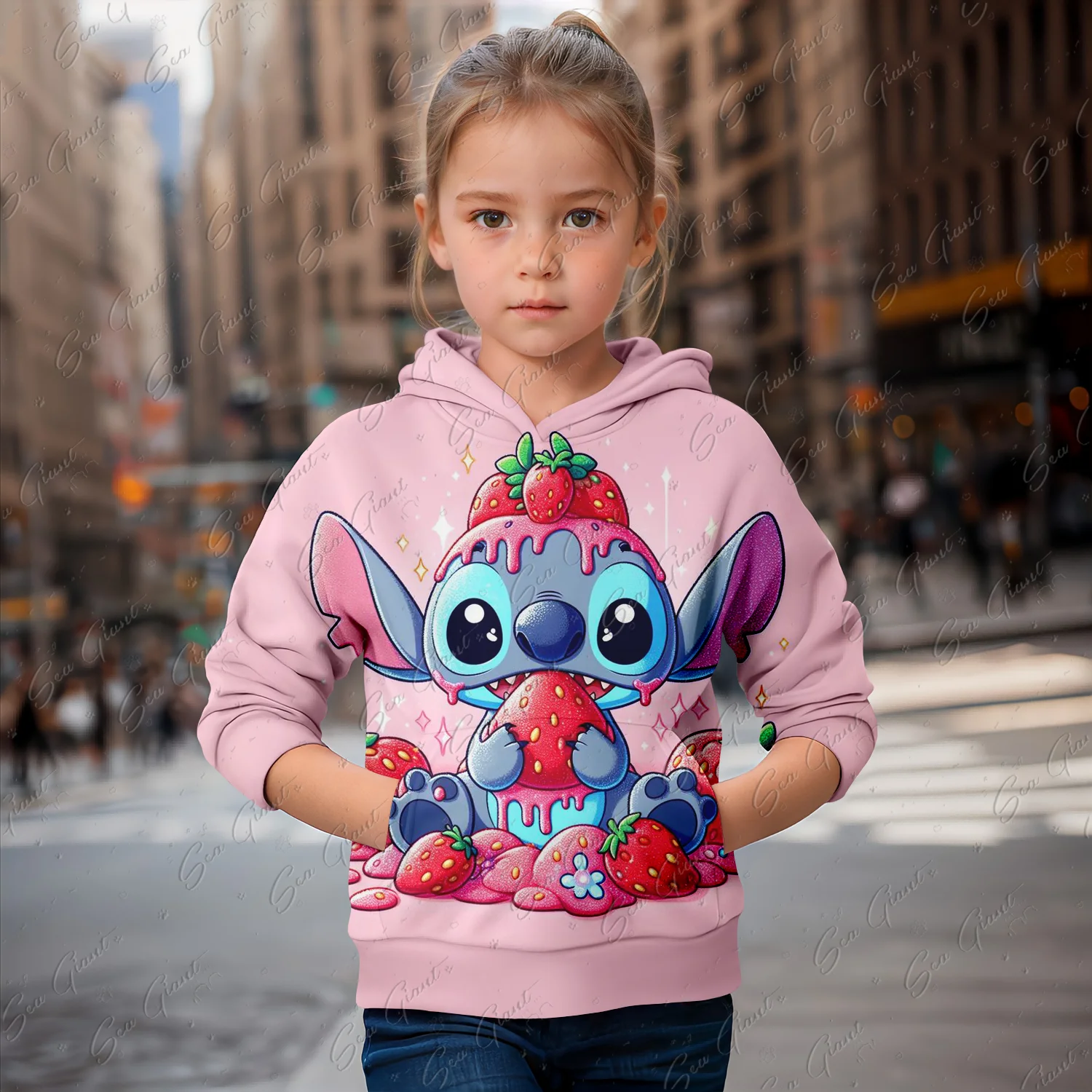 MINISO Cartoon Stitch 3d Print Girls Cute Hoodies Long Sleeve Hooded Sweatshirt Tops Lovely Pullover Spring Autumn New Clothing