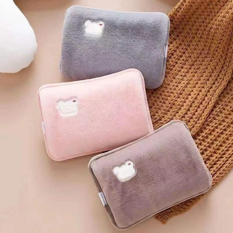 Portable Electric Hot Water Bottle Charging with EU/US/AU Plug Soft Plush Cover for Winter Warmth and Relaxation