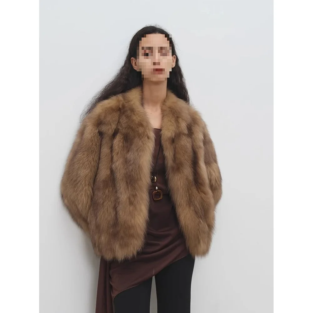 

Новинка 2025 года, шуба из искусственного лисьего меха с v-образным вырезом, плюшевое пальто, толстое зимнее теплое шуба с мехом и травой