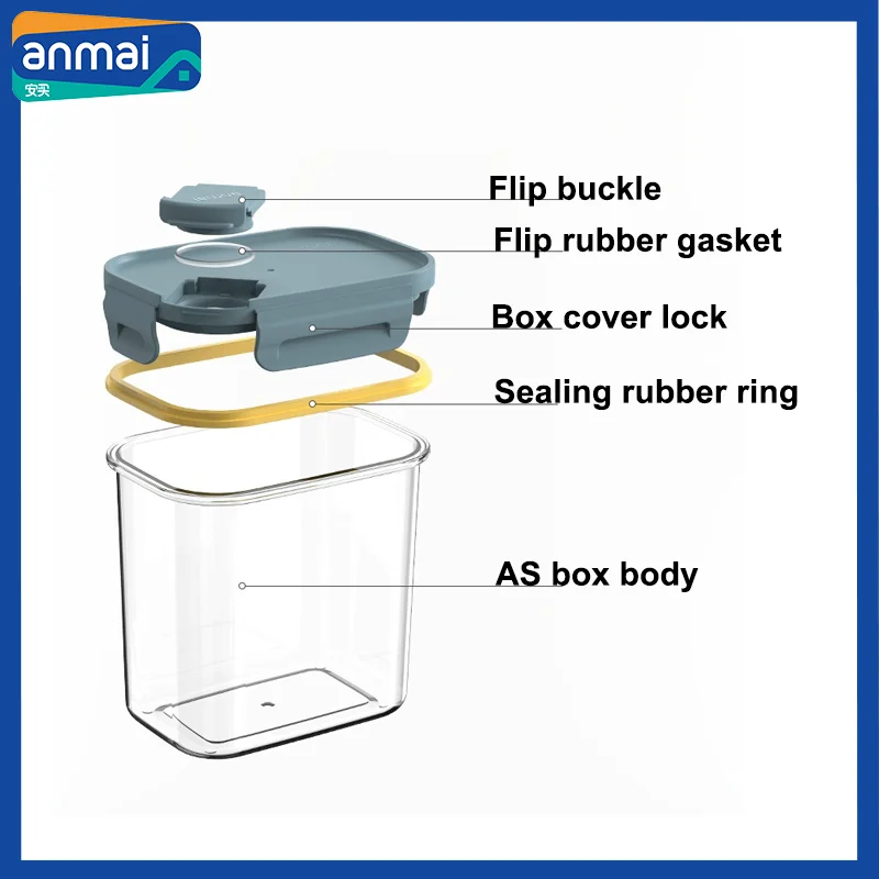 Anmai Airtight Cereal Storage Container Set Coffee Bean Bucket Food Storage Box Plastic Transparent Sealed Tank 1L 1.55L