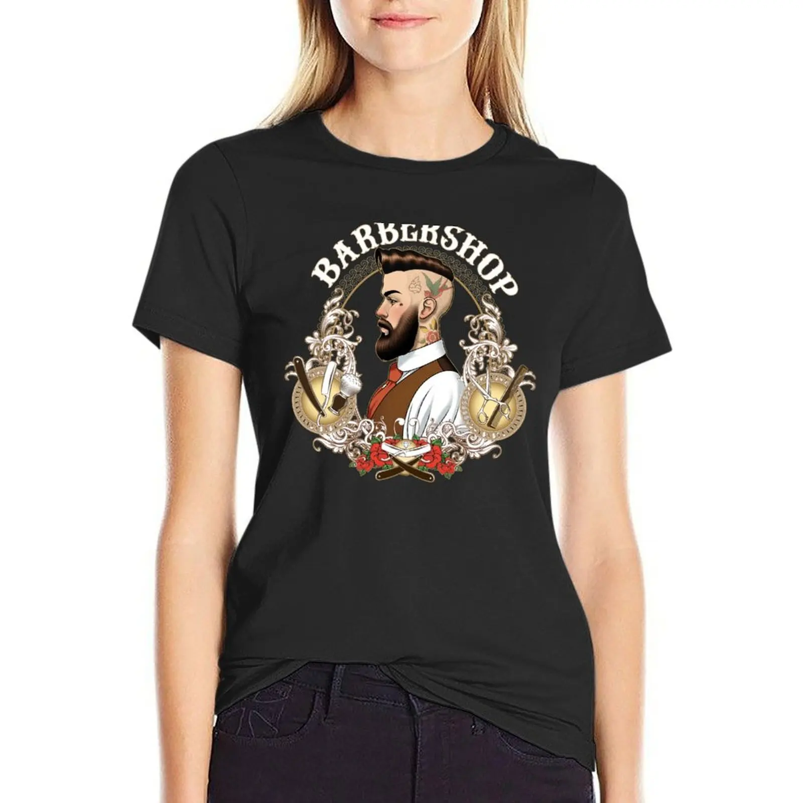 Barber Shop_04 T-Shirt Female clothing oversized shirts graphic tees cat shirts for Women